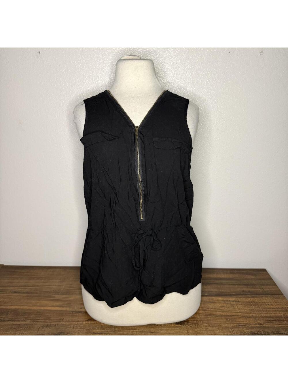 Paper Tee Black Sleeveless Zip Front Top Juniors Size XL